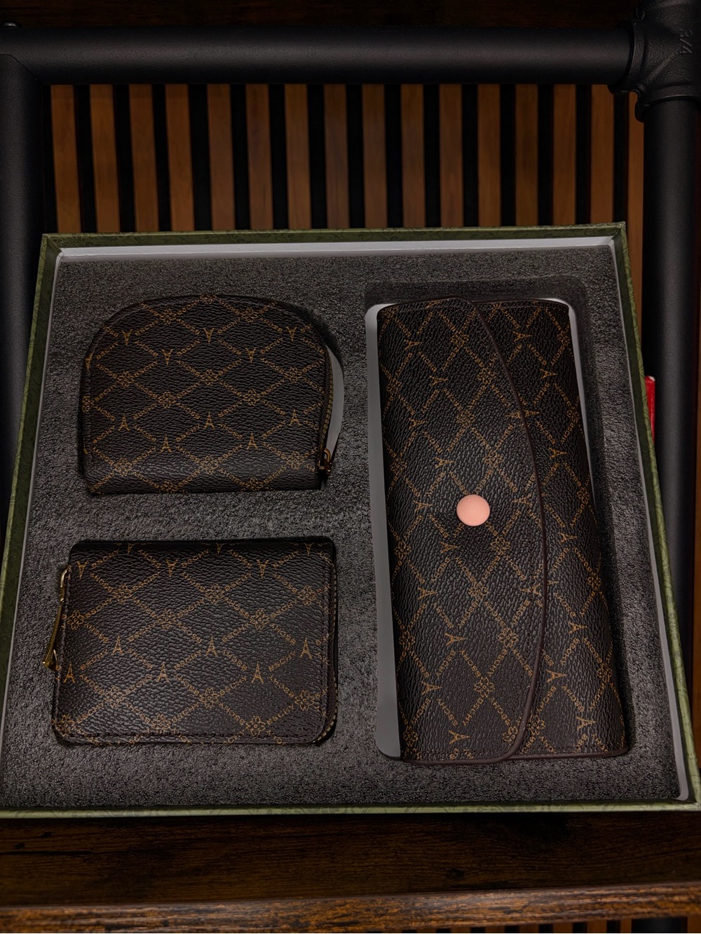 Women’s 3 Pieces Brown Monogram Wallet & Accessory Set